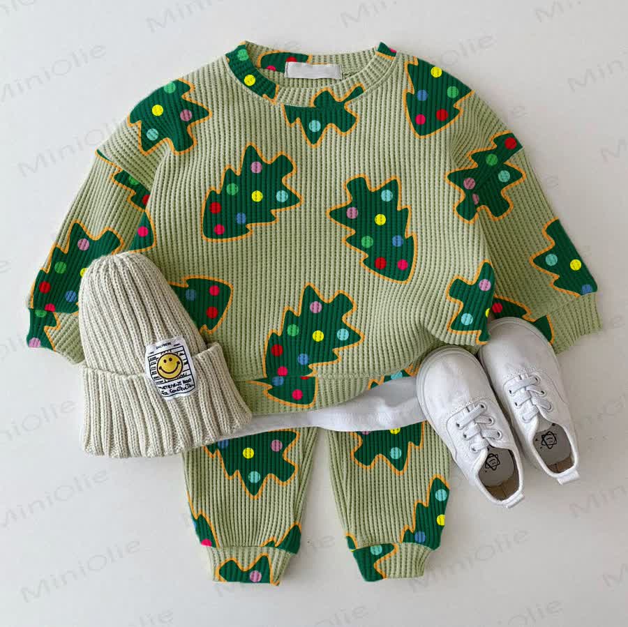 Baby Waffle Christmas Tree with Biscuit Sweatshirt 2-piece Set - Green - 18-24M - image 1