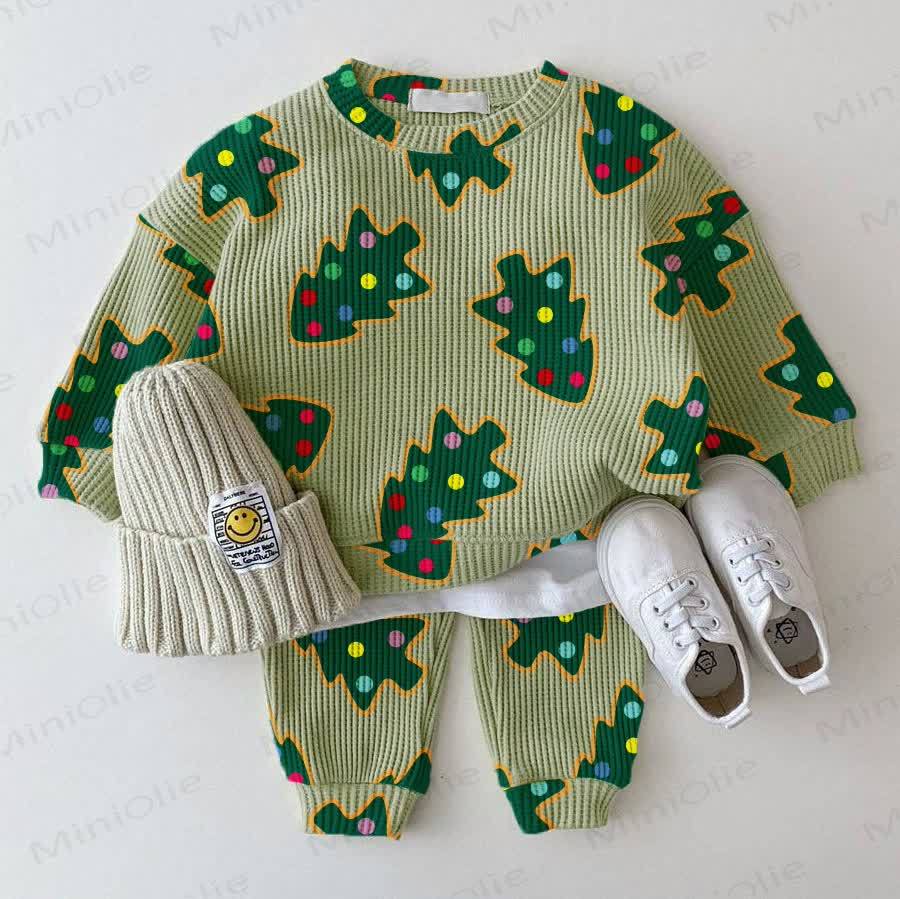 Baby Waffle Christmas Tree with Biscuit Sweatshirt 2-piece Set - Green - 18-24M - image 1