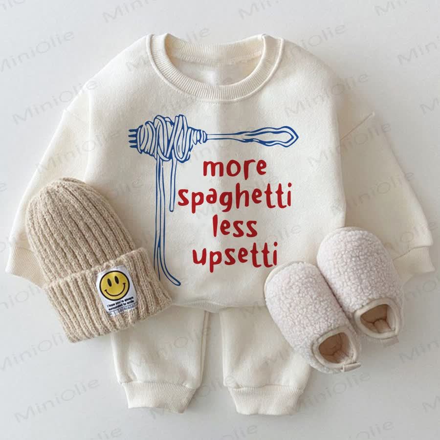MORE SPAGHETTI LESS UPSETTI Baby Sweatshirt 2-piece White Set - White - 2-3T - image 1