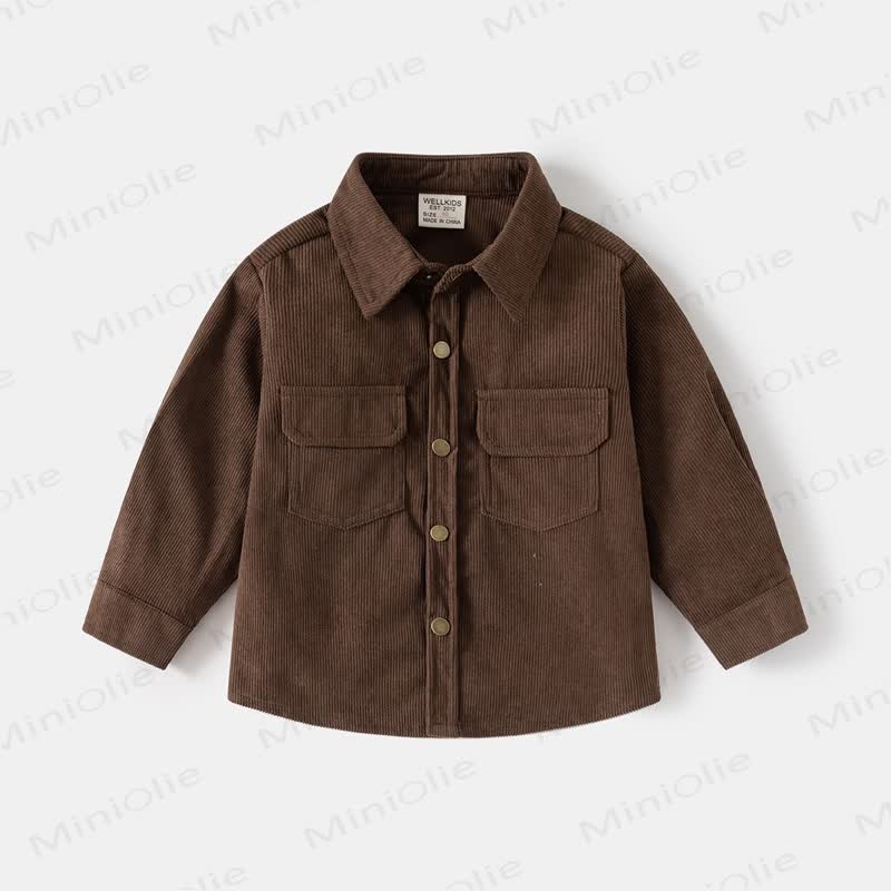 Kid Boy Solid Color Vintage Corduroy Shirt - Coffee - 8Y - image 2