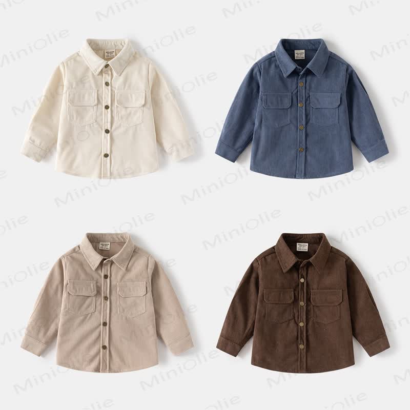 Kid Boy Solid Color Vintage Corduroy Shirt - image 1