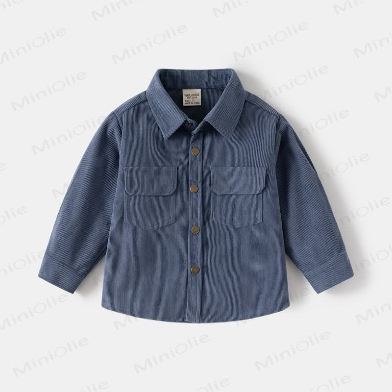 Kid Boy Solid Color Vintage Corduroy Shirt - Blue - 8Y - image 3