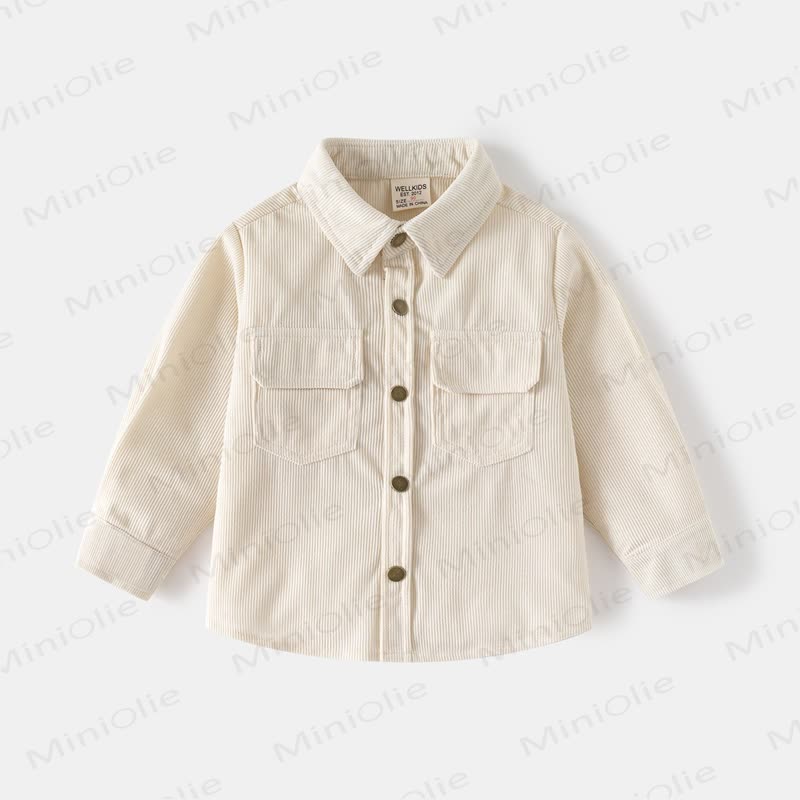 Kid Boy Solid Color Vintage Corduroy Shirt - White - 8Y - image 4