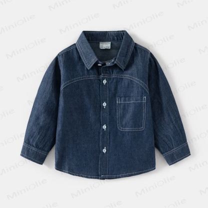 Kid Boy Solid Color Vintage Denim Shirt - Dark Blue - 8Y - image 2