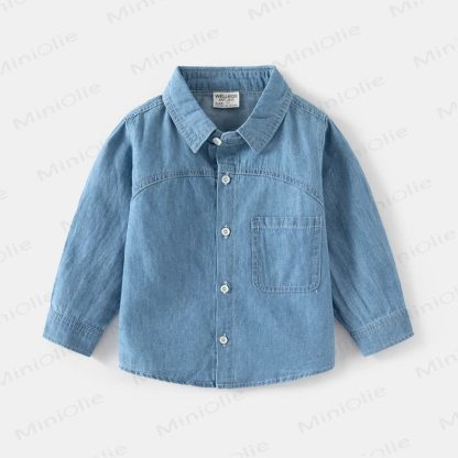 Kid Boy Solid Color Vintage Denim Shirt - Light Blue - 8Y - image 7