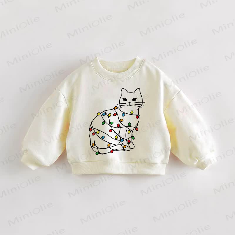 Baby Toddler Christmas Light Bulb Cat Casual Sweatshirt - Cream - 3-5T - image 1