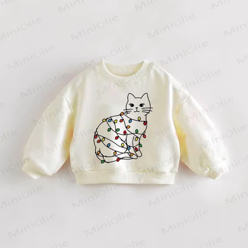 Baby Toddler Christmas Light Bulb Cat Casual Sweatshirt - Cream - 3-5T - image 1