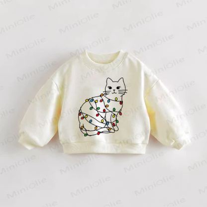 Baby Toddler Christmas Light Bulb Cat Casual Sweatshirt - Cream - 3-5T - image 1