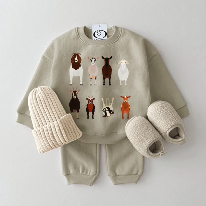 Baby Sweatshirt Goat 2-piece Grey Green Set - Grey Green - 2-3T - image 1