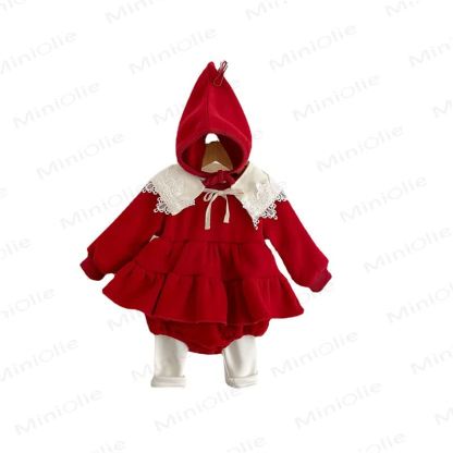Baby Toddler Fleece Lined Red Romper Dress & Leggings - image 4