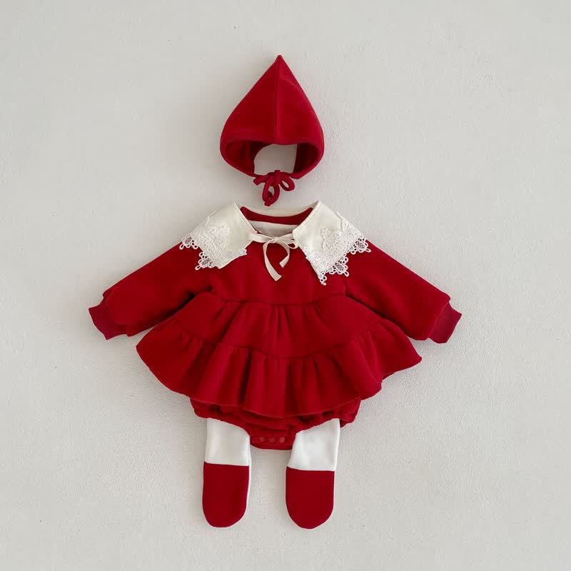 Baby Toddler Fleece Lined Red Romper Dress & Leggings - image 1