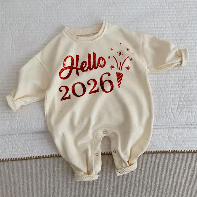 HELLO 2026 Baby Slogan Beige Romper - Beige - 2-3T - image 1