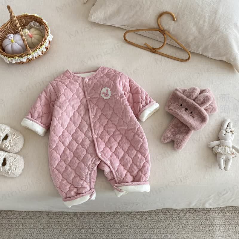 Baby Scarf Cute Cartoon Quilted Romper - Pink - 18-24M - image 3