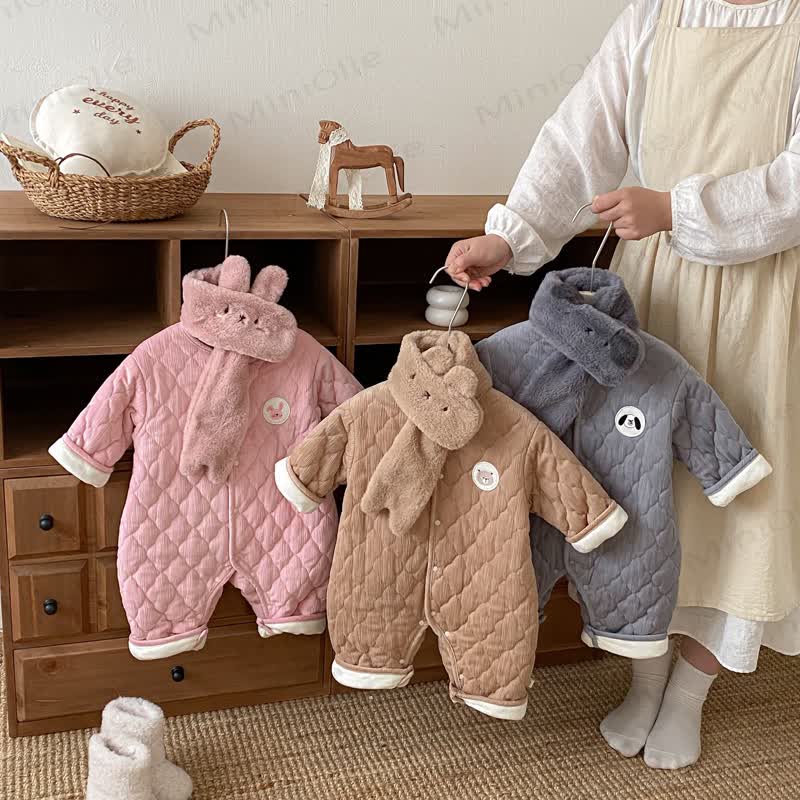 Baby Scarf Cute Cartoon Quilted Romper - image 2
