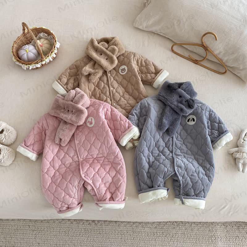 Baby Scarf Cute Cartoon Quilted Romper - image 1