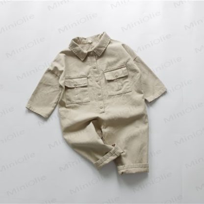 Baby Toddler Solid Color Overalls - Beige - 8Y - image 2