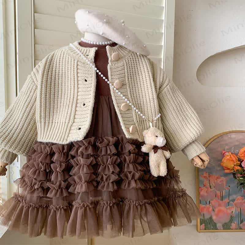 Toddler Kid Girl Purple Knitted Fleece 2-piece Set - Coffee - 5-7T - image 4