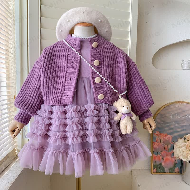 Toddler Kid Girl Purple Knitted Fleece 2-piece Set - Purple - 5-7T - image 1