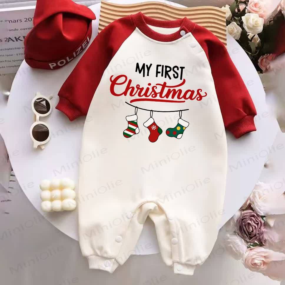 MY FIRST CHRISTMAS Baby Red Splicing Romper - Red&White - 2-3T - image 1