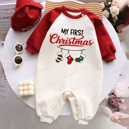 MY FIRST CHRISTMAS Baby Red Splicing Romper - Red&White - 2-3T - image 1