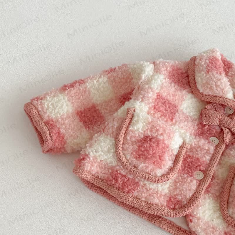 Baby Toddler Girl Fleece Red White Check Outerwear & Pants - image 8