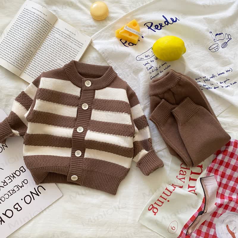 Baby Boy Stripe Crew Neck 2-piece Set - Brown - 18-24M - image 2