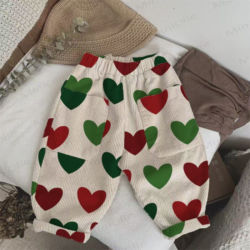 Baby Toddler Christmas Color Hearts Corduroy Pants - Beige - 3-5T - image 1