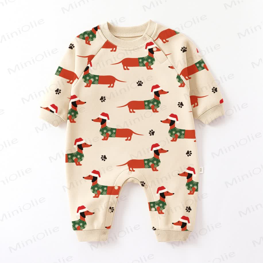 Baby Christmas Dachshund Beige Romper - Beige - 2-3T - image 1
