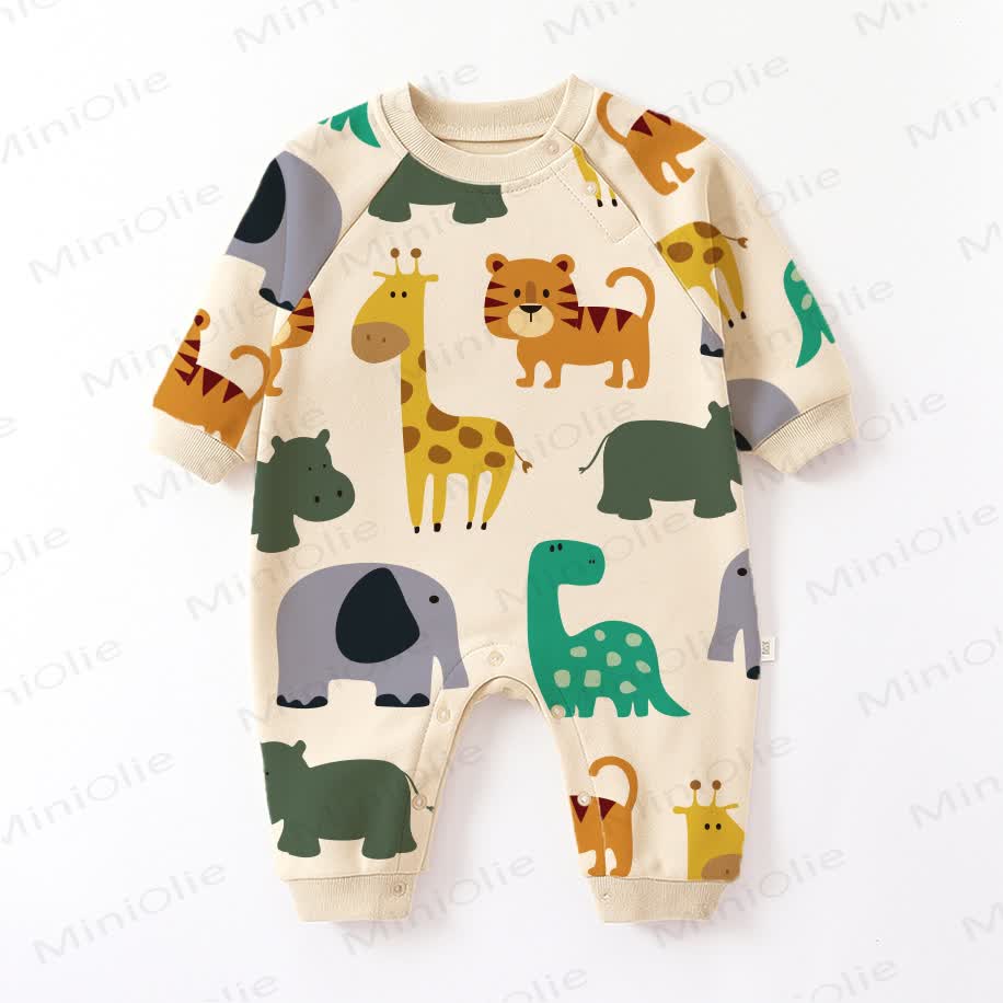 Baby Toddler Cartoon Animals Beige Romper - Beige - 18-24M - image 1