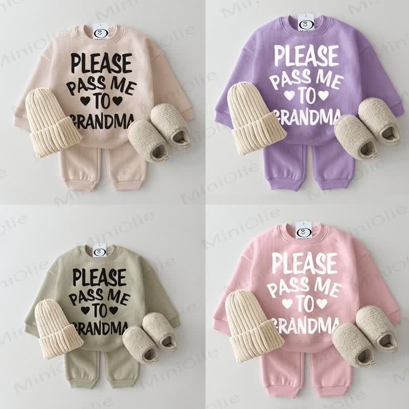 PLEASE PASS ME TO GRANDMA Baby Sweatshirt 2-piece Grey Green Set - image 1