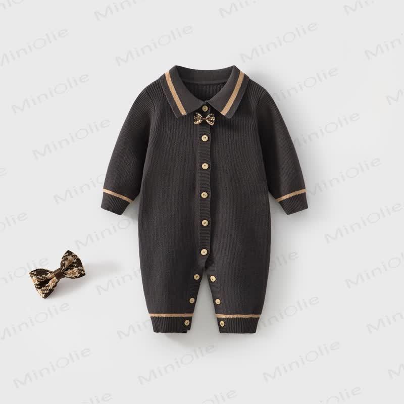  Baby Gentleman's Collar Knitted Romper - Gray - 18-24M - image 2