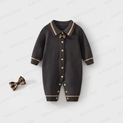  Baby Gentleman's Collar Knitted Romper - Gray - 18-24M - image 2