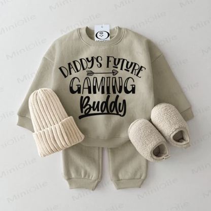 DADDY'S FUTURE GAMING BUDDY Baby Sweatshirt 2-piece Grey Green Set - Grey Green - 2-3T - image 1