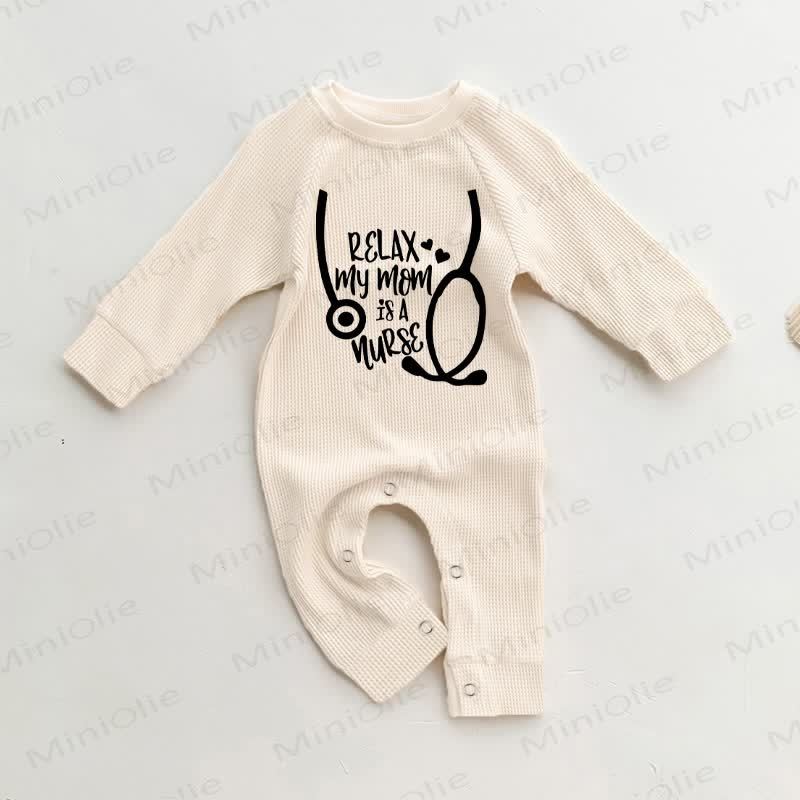 RELAX MY MOM IS A NURSE Baby Waffle Romper - Beige - 18-24M - image 1