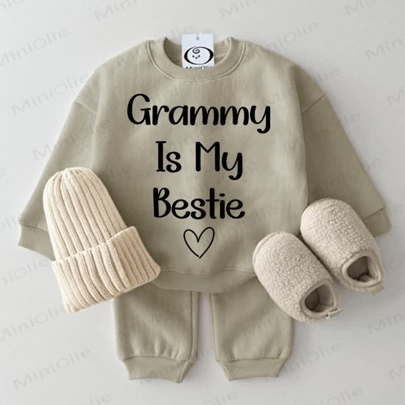 GRAMMY IS MY BESTIE Baby Heart Grey Green 2-piece Set - Grey Green - 2-3T - image 1