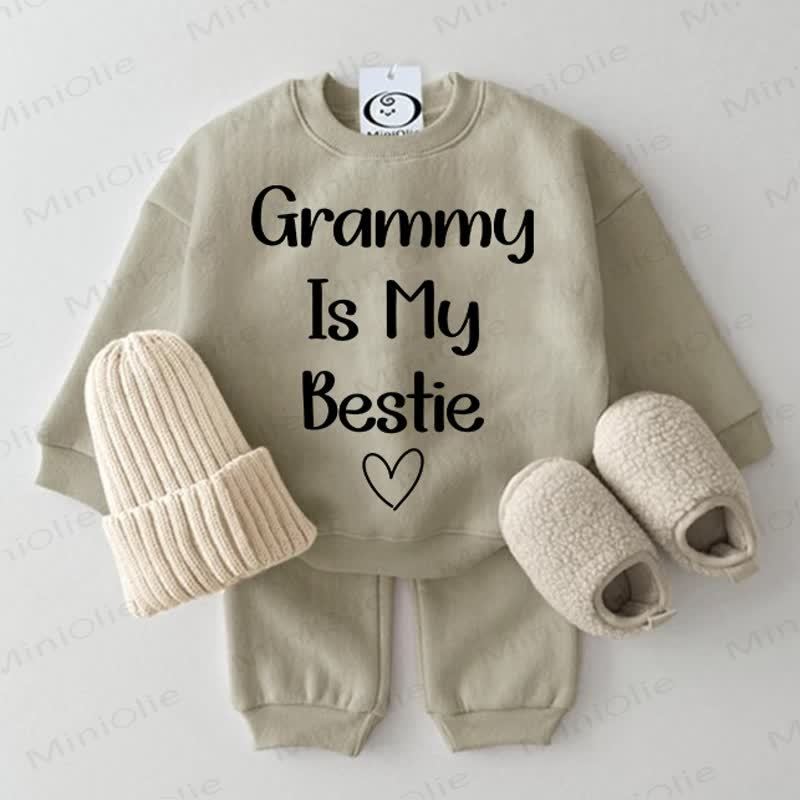GRAMMY IS MY BESTIE Baby Heart Grey Green 2-piece Set - Grey Green - 2-3T - image 1