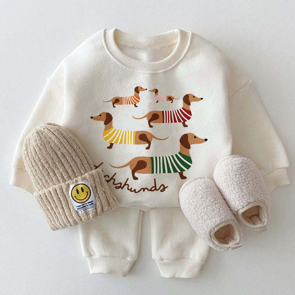 Baby Dachshunds Sweatshirt 2-piece White Set - White - 2-3T - image 1