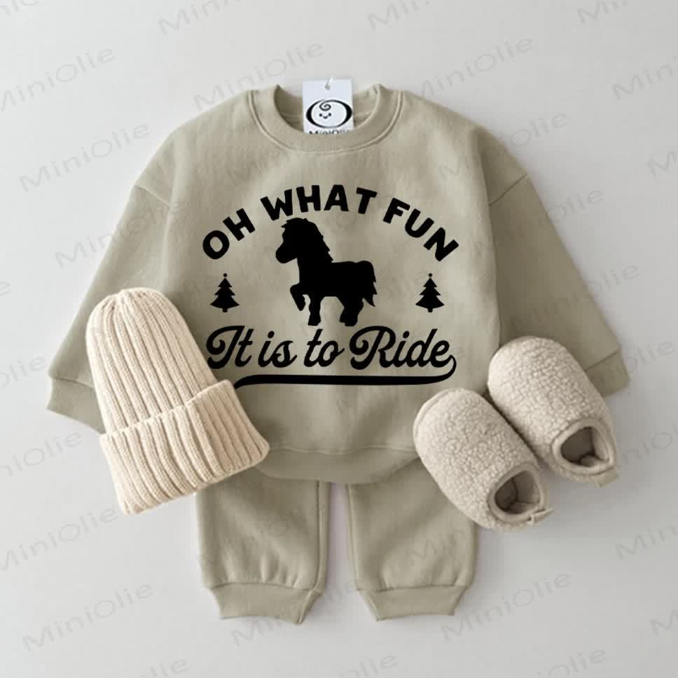 OH WHAT FUN IT IS TO RIDE Baby Pony Sweatshirt 2-piece Set - Grey Green - 2-3T - image 1