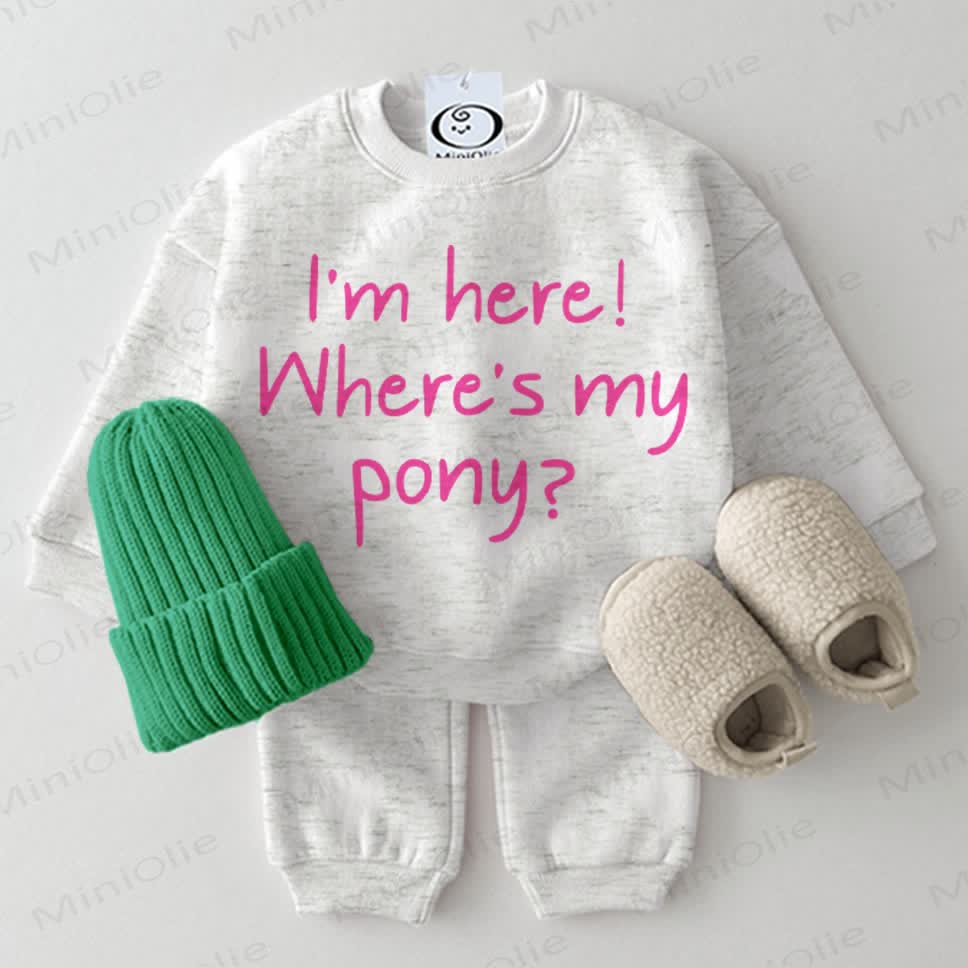 I'M HERE! WHERE'S MY PONY? Baby Sweatshirt 2-piece Grey Set - Light Grey - 2-3T - image 1
