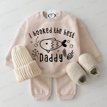 I HOOKED THE BEST DADDY Baby Sweatshirt 2-piece Beige Set - Beige - 2-3T - image 1