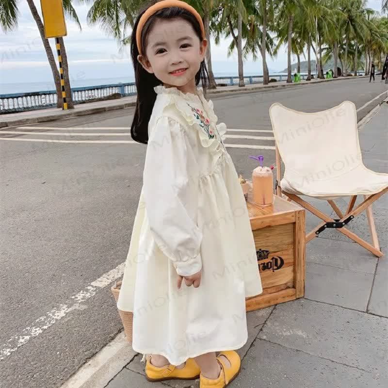 Toddler Girl Embroidered Flower Pleats Dress  - image 4