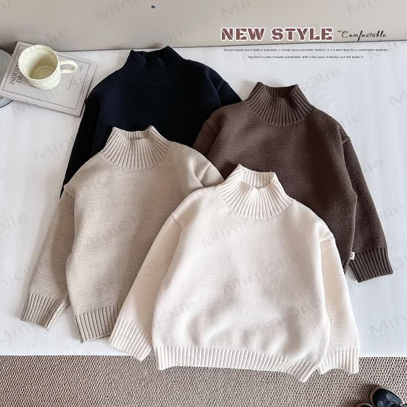 Kid Solid Color Turtleneck Knit Sweater - image 1