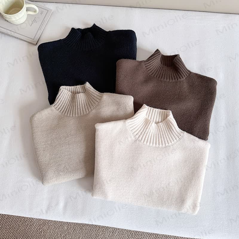 Kid Solid Color Turtleneck Knit Sweater - image 3