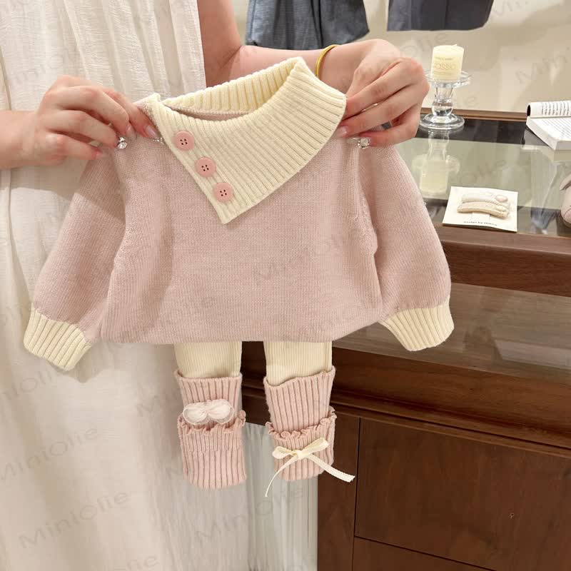 Baby Toddler Bow Knit Pink 2-piece Set - image 2