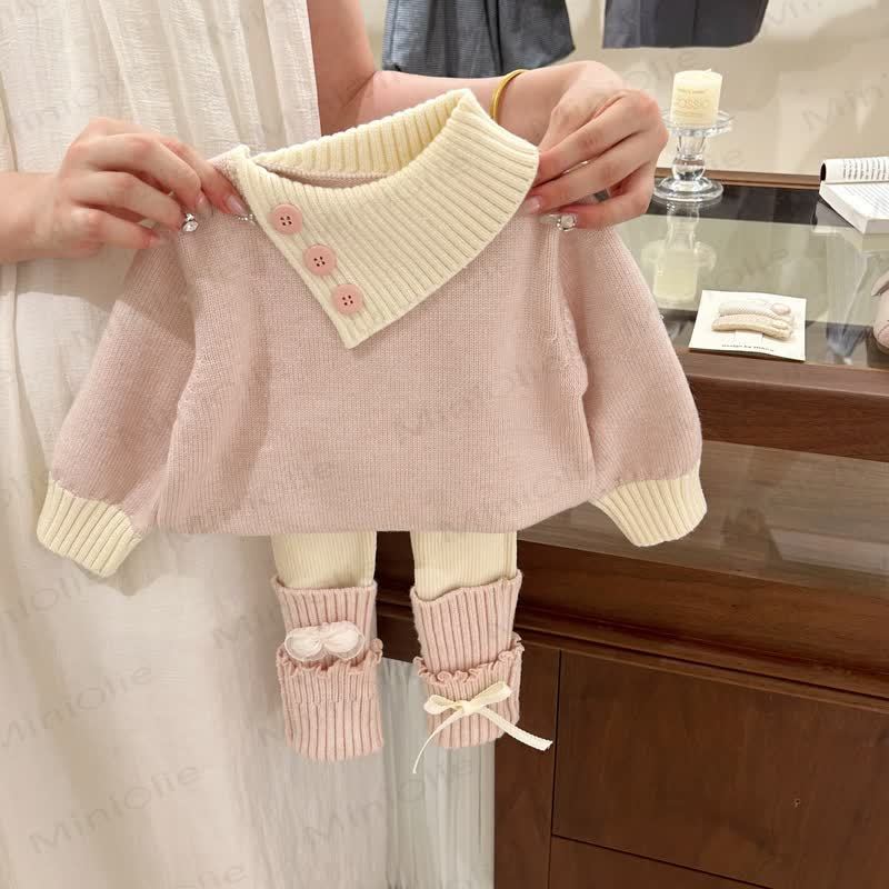 Baby Toddler Bow Knit Pink 2-piece Set - image 2