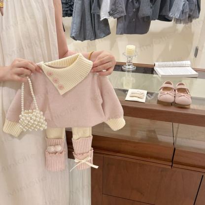 Baby Toddler Bow Knit Pink 2-piece Set - image 1