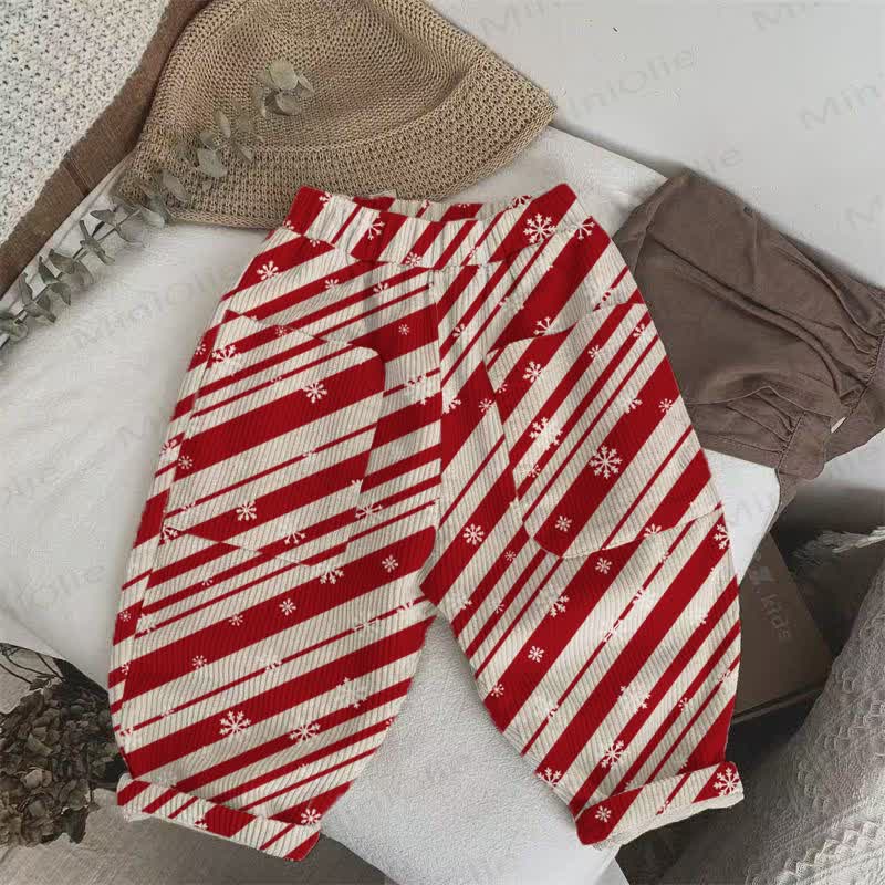 Baby Toddler Christmas Snowflake Red Striped Corduroy Pants - Beige - 3-5T - image 1
