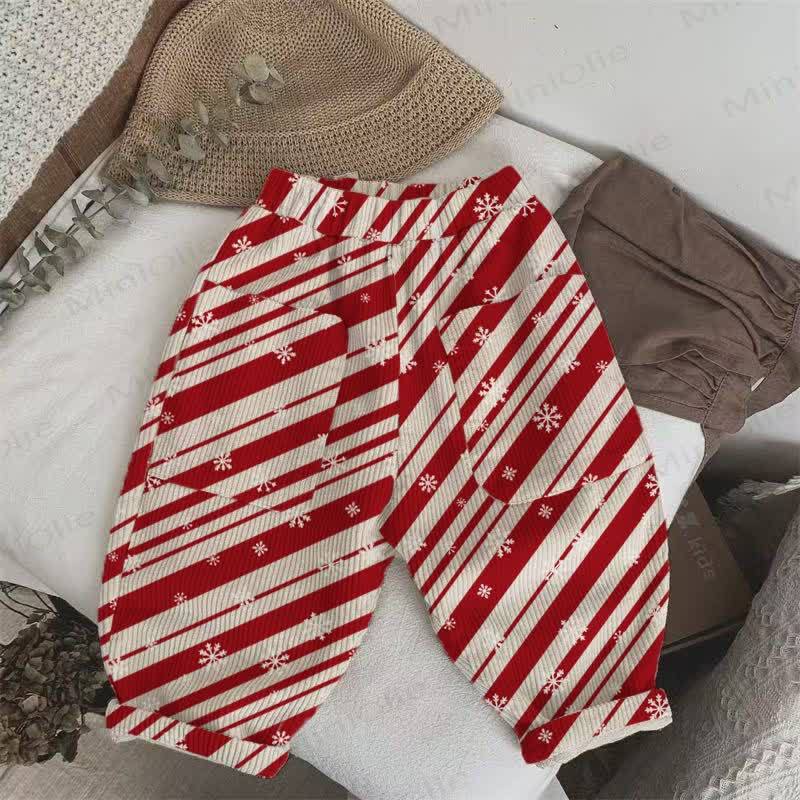 Baby Toddler Christmas Snowflake Red Striped Corduroy Pants - Beige - 3-5T - image 1