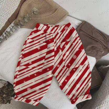 Baby Toddler Christmas Snowflake Red Striped Corduroy Pants - Beige - 3-5T - image 1