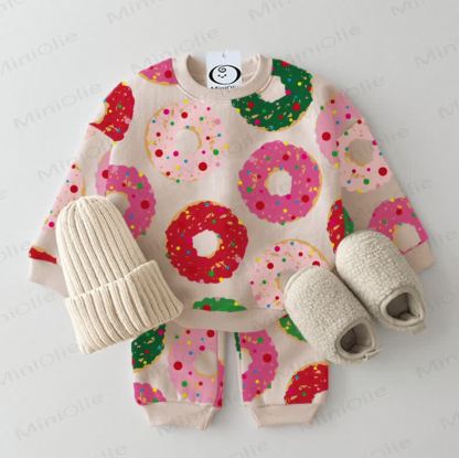 Baby Christmas Colored Donuts Sweatshirt 2-piece Beige Set - Beige - 2-3T - image 1